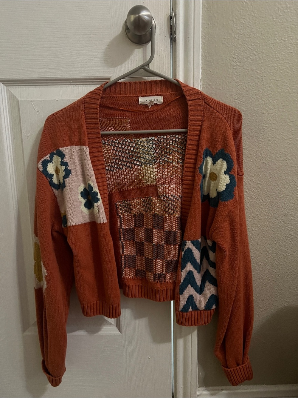 Pacsun Rust Floral Patchwork Open Cardigan Sweater